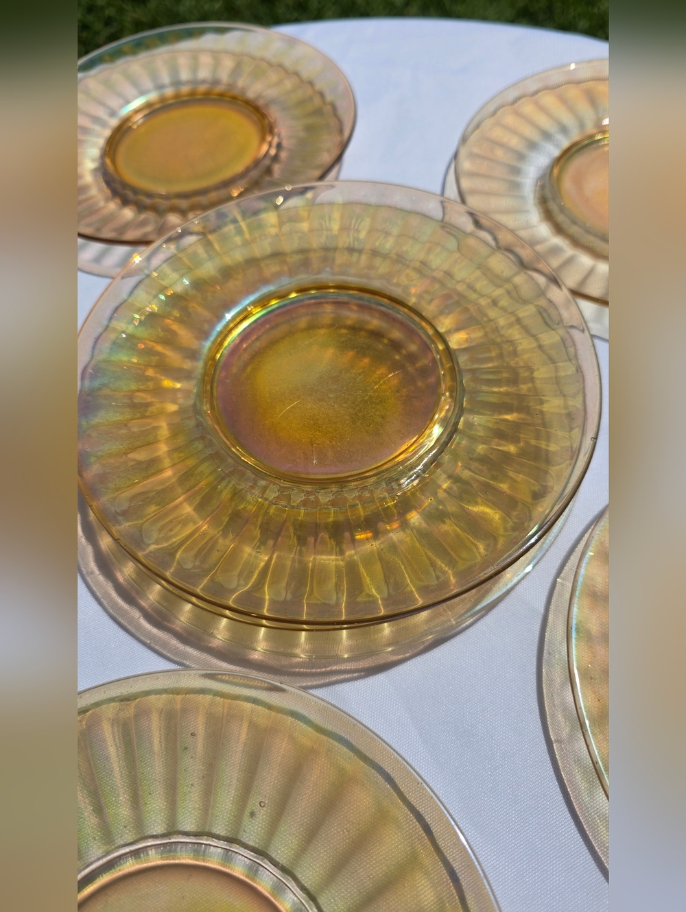 Vintage Iridescent Depression Glass Salad Plates Set of 8 Peach Lusterware 6”